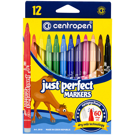 Фломастеры Centropen "Just Perfect", 12цв., трехгран., смываемые, устойч. к высыханию, картон, европодвес