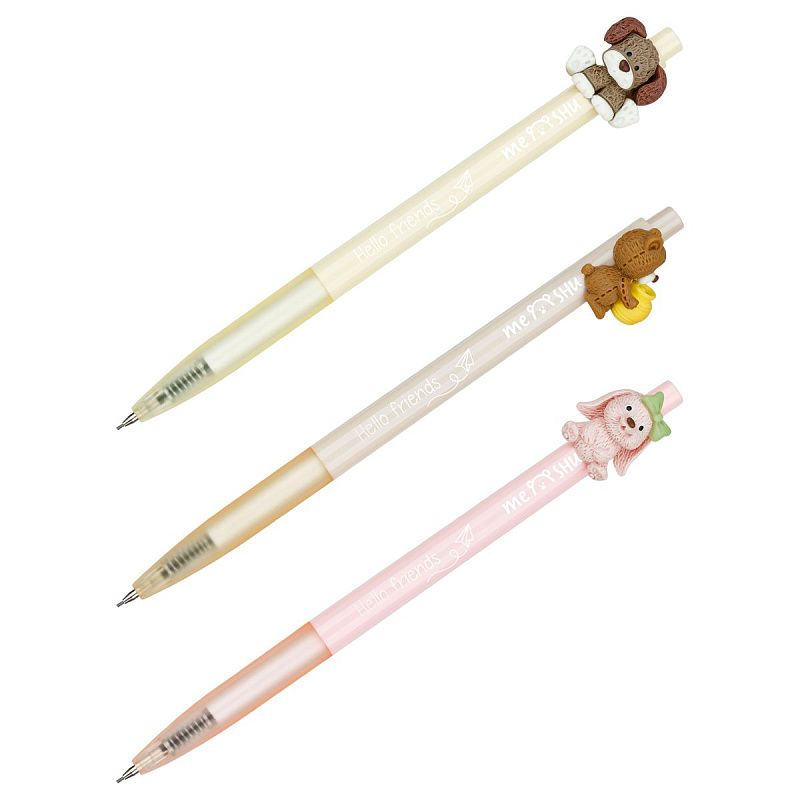 Карандаш механический MESHU "Funny friends", печать на корпусе, 0,7мм, софт-тач, ассорти, с топпером 