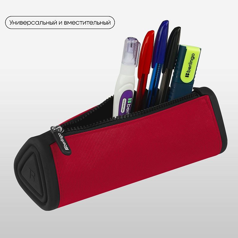Пенал мягкий 1 отделение, 220*70*70 мм, Berlingo "Black and red", полиэстер 