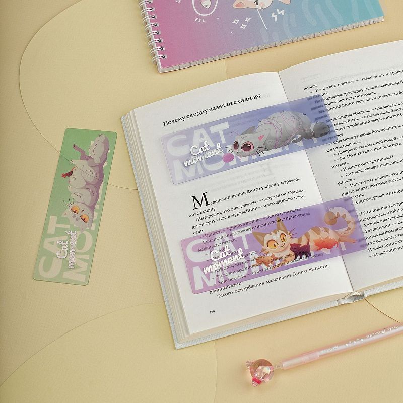 Закладки  для книг, 3шт., 135*45мм, MESHU "Сat moment"