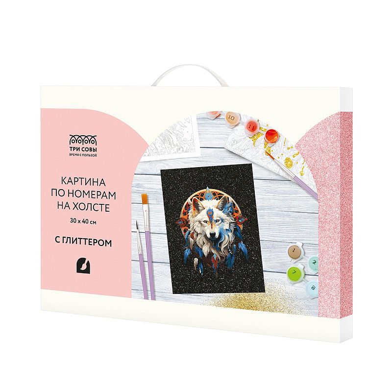 Картина по номерам на холсте с глиттером ТРИ СОВЫ "Ловец снов", 30*40, с акриловыми красками и кистями