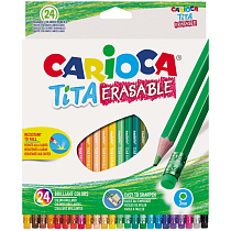 Карандаши цветные пластиковые стираемые Carioca "Tita Erasable", 24цв., заточен., картон, европодвес