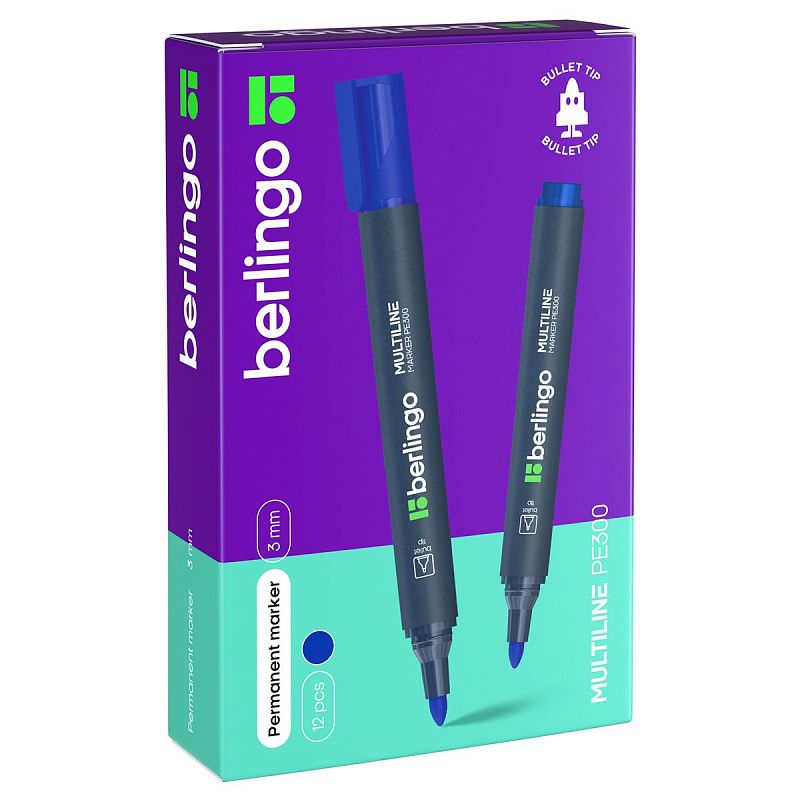 Маркер перманентный Berlingo "Multiline PE300" синий, пулевидный, 3мм 