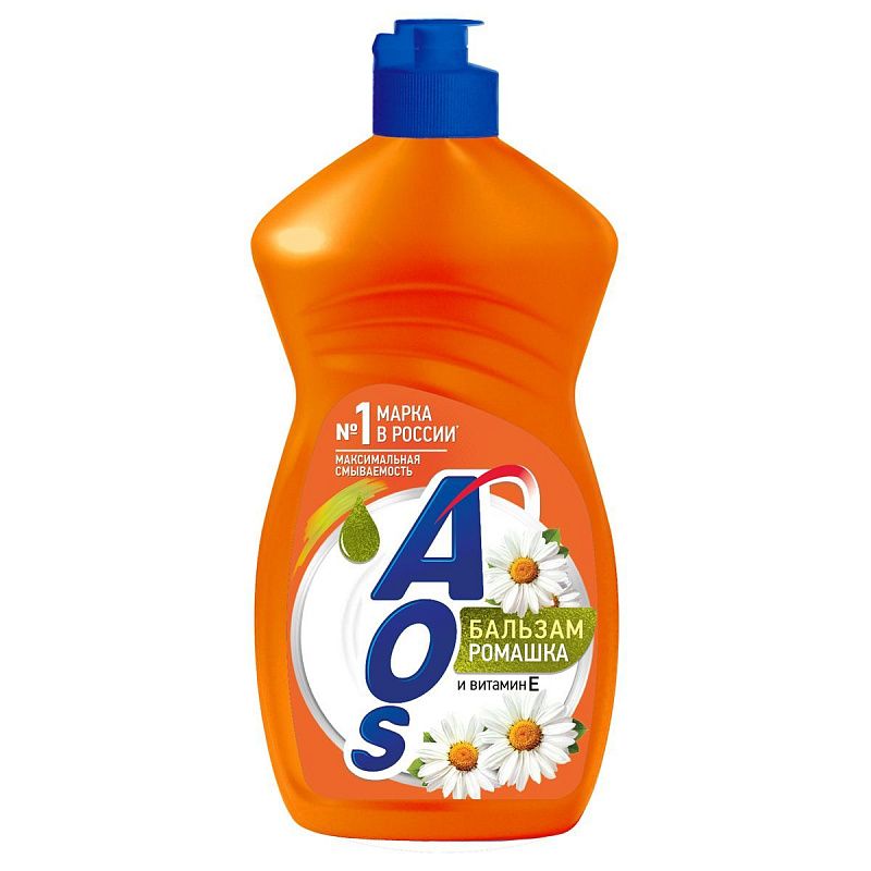 Средство для мытья посуды AOS "Бальзам Ромашка и Витамин Е", 450мл 