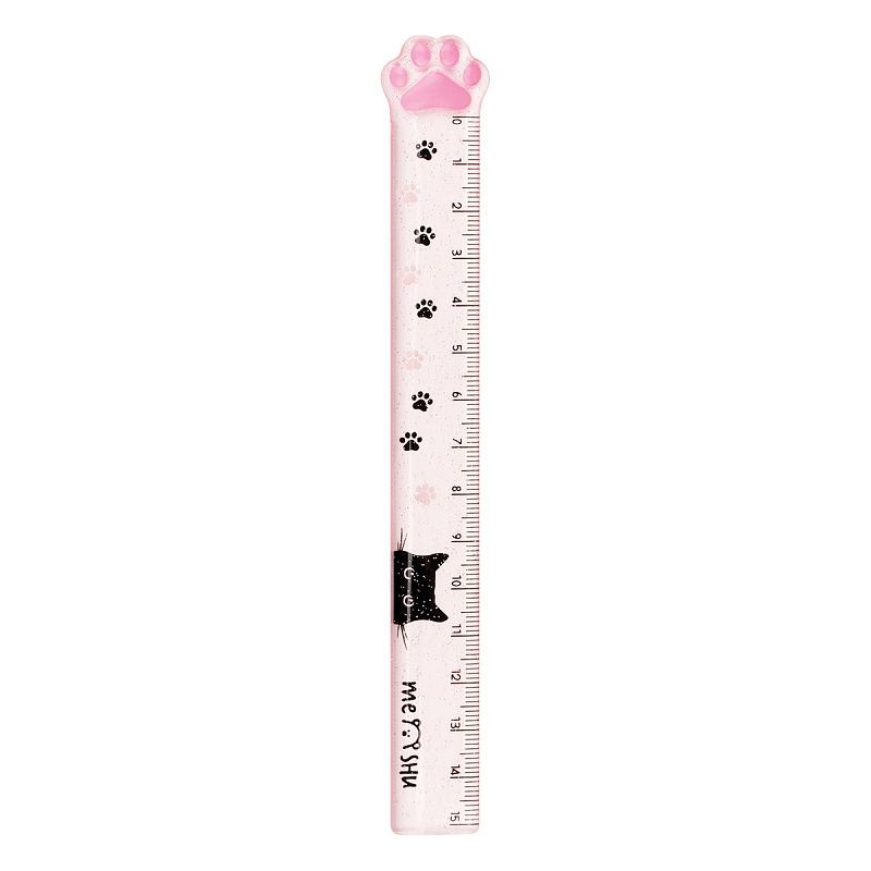 Линейка 15см MESHU "Paw", пластиковая, тонированная, с блестками, европодвес 