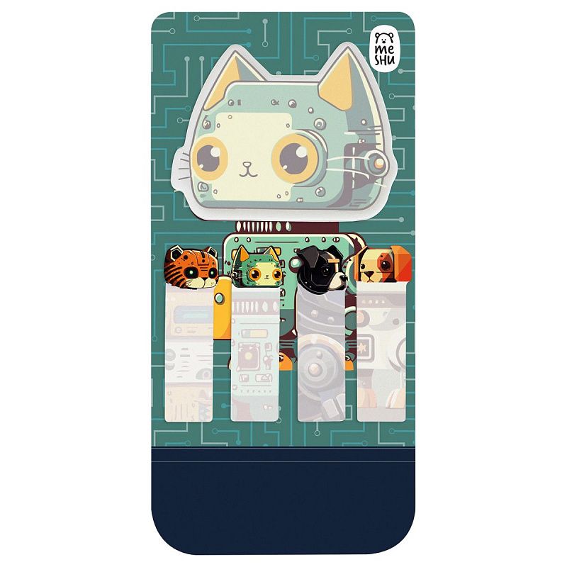 Флажки-закладки и самоклеящиеся блоки в наборе MESHU "Robopets metal", 20л., европодвес