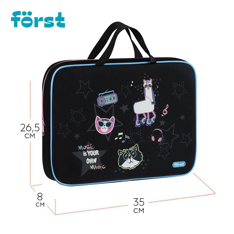 Папка текстильная с ручками 1 отделение, А4 Först "Disco Lama", 350*265*80мм, текстиль, на молнии 