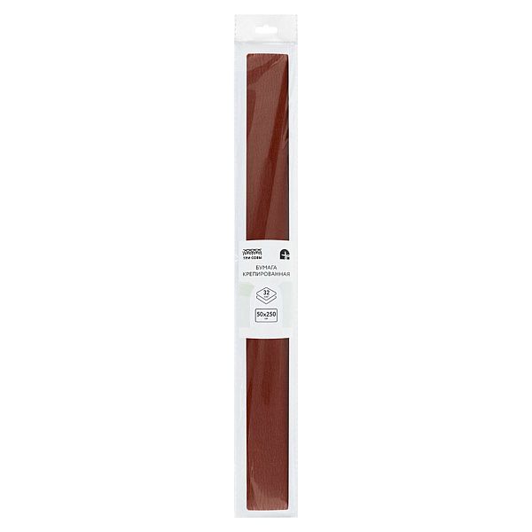 Бумага крепированная ТРИ СОВЫ, 50*250см, 32г/м2, коричневая, в рулоне, пакет с европодвесом