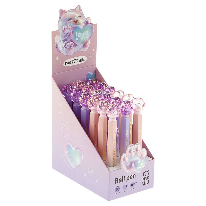 Ручка шариковая MESHU "Glossy Paw" синяя, 0,7мм, корпус ассорти 