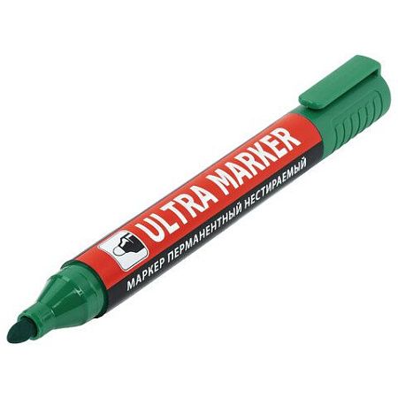 Маркер перманентный ULTRA MARKER, ЗЕЛЕНЫЙ, 3,5 мм, с клипом, BRAUBERG, 152207 
