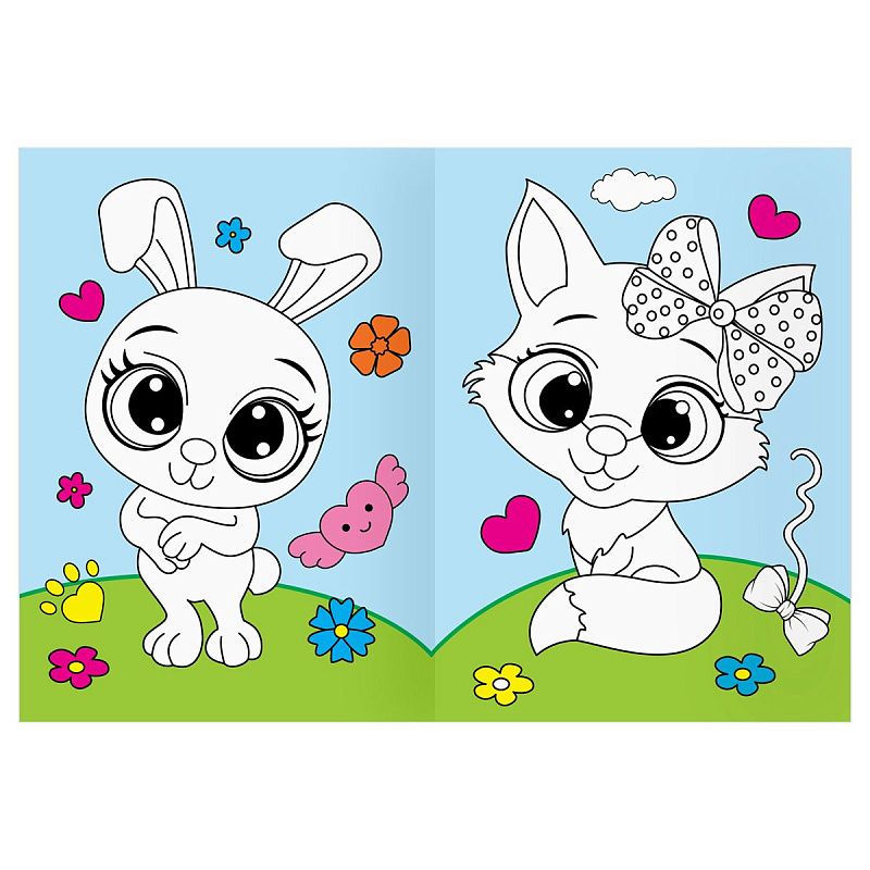 Раскраска А4 ТРИ СОВЫ "Животные в стиле kawaii", 16стр., цветной фон