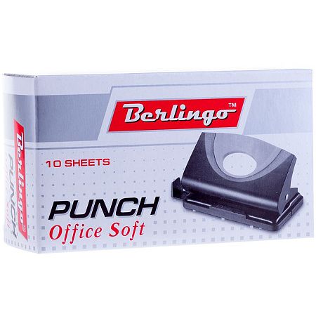 Дырокол Berlingo "Office Soft" 10л., пластиковый, черный, с линейкой