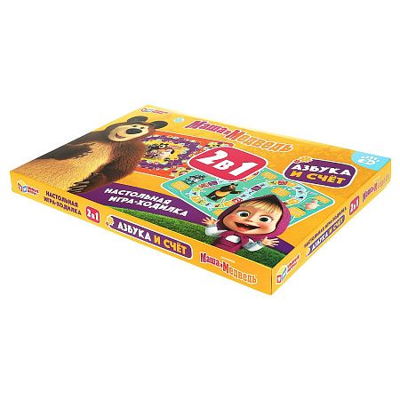 Игра настольная Умные игры "Ходилка 2в1. Маша и Медведь. Азбука и счёт", картонная коробка 