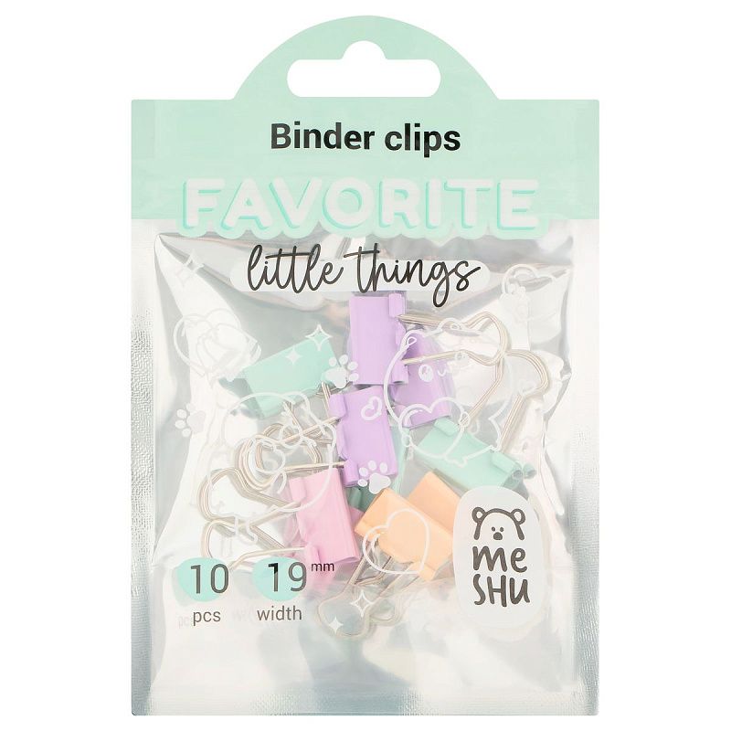 Зажимы для бумаг 19мм, MESHU "Pastel", 10шт., ассорти, пакет с замком зип лок, европодвес