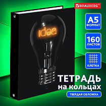 Тетрадь на кольцах А5 (165х215 мм), 160 листов, твердый картон, клетка, BRAUBERG, Idea, 404091