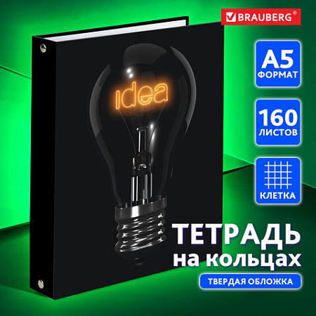 Тетрадь на кольцах А5 (165х215 мм), 160 листов, твердый картон, клетка, BRAUBERG, Idea, 404091