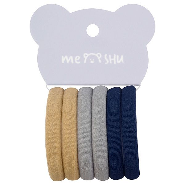 Резинки для волос MESHU "Essence", бежевые, серые, темно-синие, 6шт., диаметр 4см, европодвес