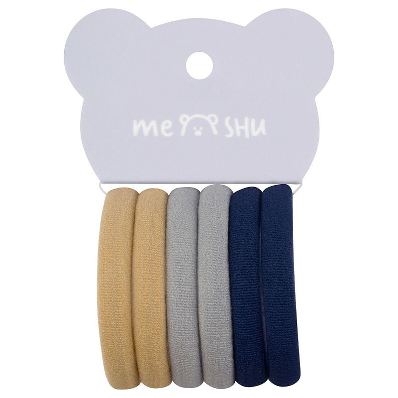 Резинки для волос MESHU "Essence", бежевые, серые, темно-синие, 6шт., диаметр 4см, европодвес