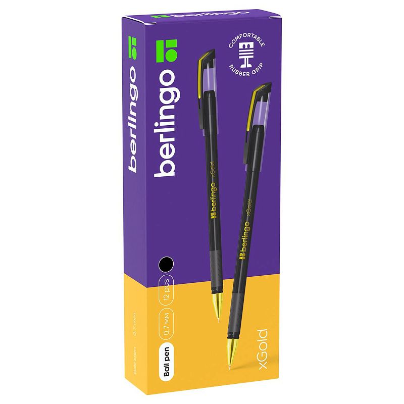 Ручка шариковая Berlingo "xGold" черная, 0,7мм, игольчатый стержень, грип 