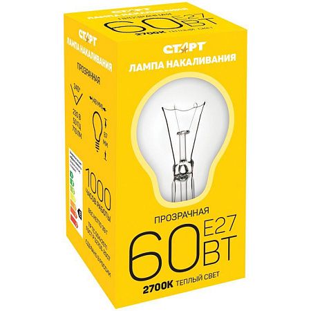 Лампа накаливания Старт Б 60W, E27, прозрачная
