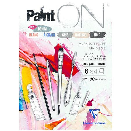 Скетчбук - альбом для смешанных техник 24л., А3 Clairefontaine "Paint ON", на склейке, 6 цветов, 250г/м2