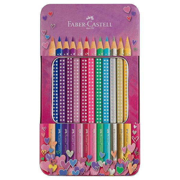 Карандаши цветные Faber-Castel "Sparkle", 12 цв., трехгран., метал. короб