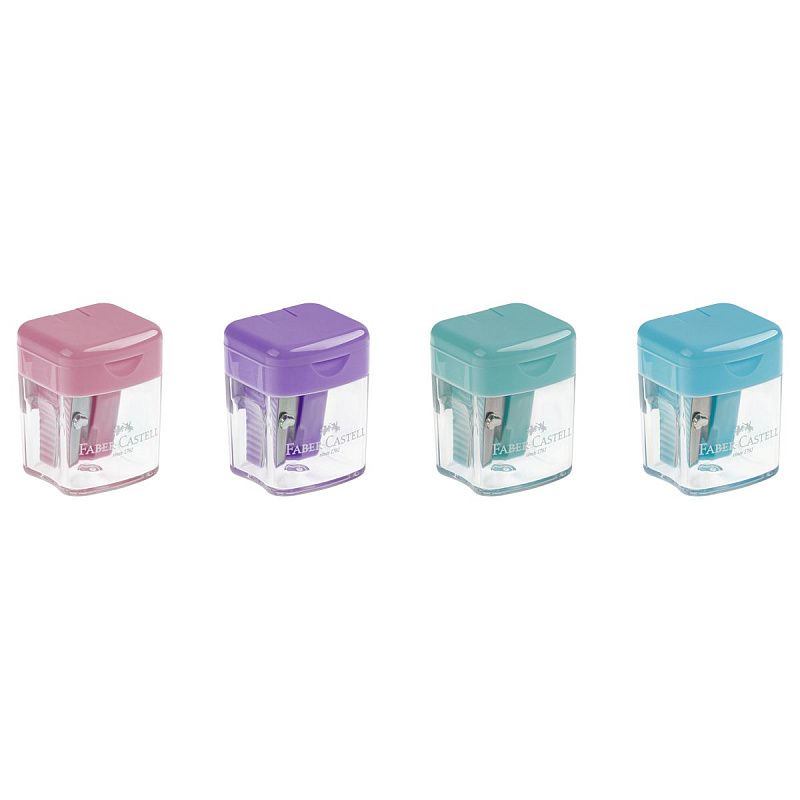 Точилка пластиковая Faber-Castell Mini box,1 отверстие, контейнер, ассорти, пастельные цвета 