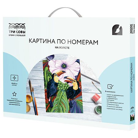 Картина по номерам на холсте ТРИ СОВЫ "Туканы", 40*50, с акриловыми красками и кистями