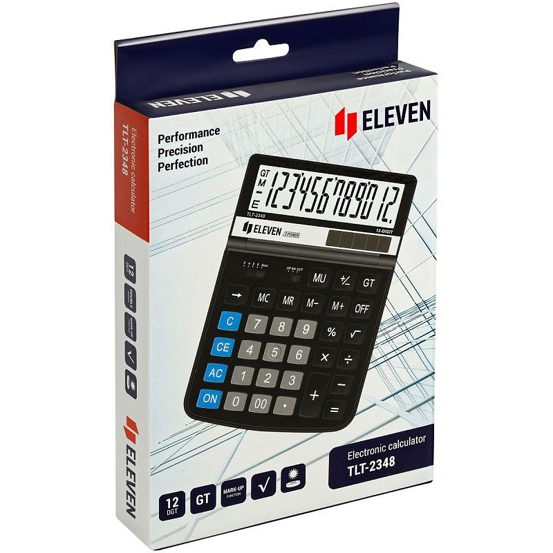 Калькулятор настольный Eleven TLT-2348, 12 разрядов, двойное питание, с регулируемым углом наклона дисплея, 140*197*26мм