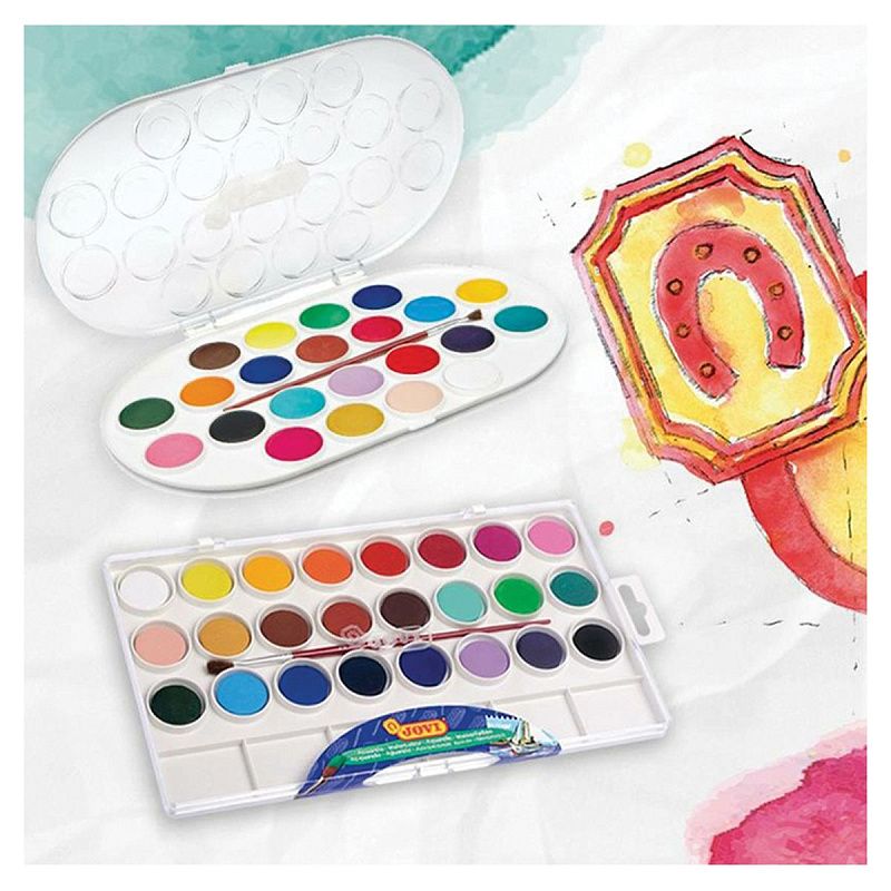 Акварель JOVI, 22 цвета, большие кюветы, с кистью, пластик