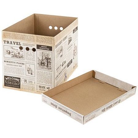 Короб для хранения из микрогофрокартона 380х280х315 мм, КОМПЛЕКТ 3 ШТ., BRAUBERG HOME "Газета", 271822 