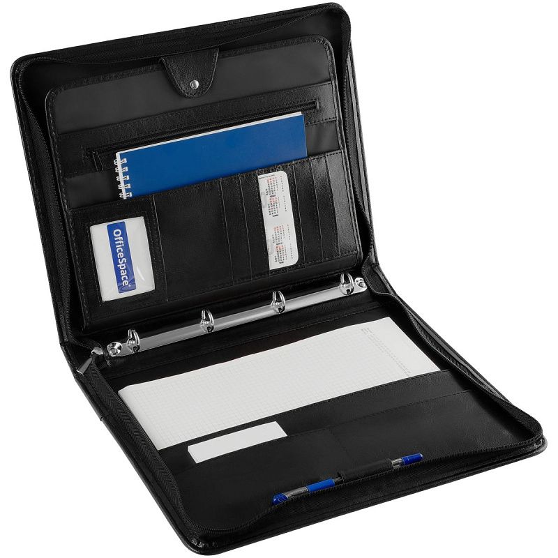 Папка деловая OfficeSpace "Astra" имп. кожзам, на молнии, кольц. зажим, с ручкой 