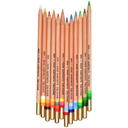 Карандаши многоцветные Koh-I-Noor "TRI-TONE 3442", 12шт., металл.коробка