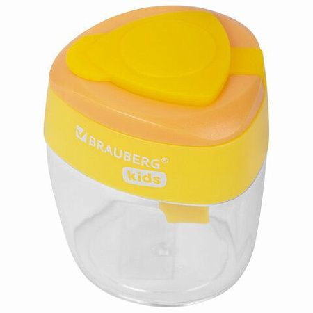 Точилка BRAUBERG KIDS "MAXI", 2 отверстия, с большим контейнером, трехгранный корпус, цвета ассорти, 271945 