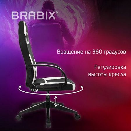 Кресло компьютерное BRABIX "Alpha GM-018", ткань/экокожа, черное/белое, 532640, GM-018_532640