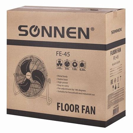 Вентилятор напольный ПОВЫШЕННОЙ МОЩНОСТИ SONNEN FE-45A, d=45см, 120Вт, 3 скорости, черный, 455734