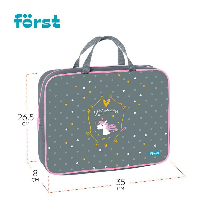 Папка текстильная с ручками 1 отделение, А4 Först "Little princess", 350*265*80мм, текстиль, на молнии 