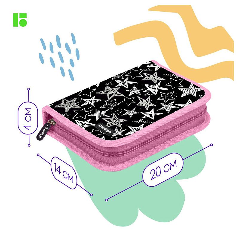 Пенал 1 отделение, 200*140*40 Berlingo "Glossy stars", дополнительная откидная секция, полиэстер 