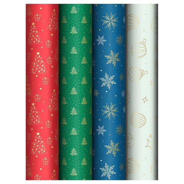 Упаковочная бумага глянц. 70*100см, MESHU "Winter pattern", 80г/м2, ассорти 4 дизайна