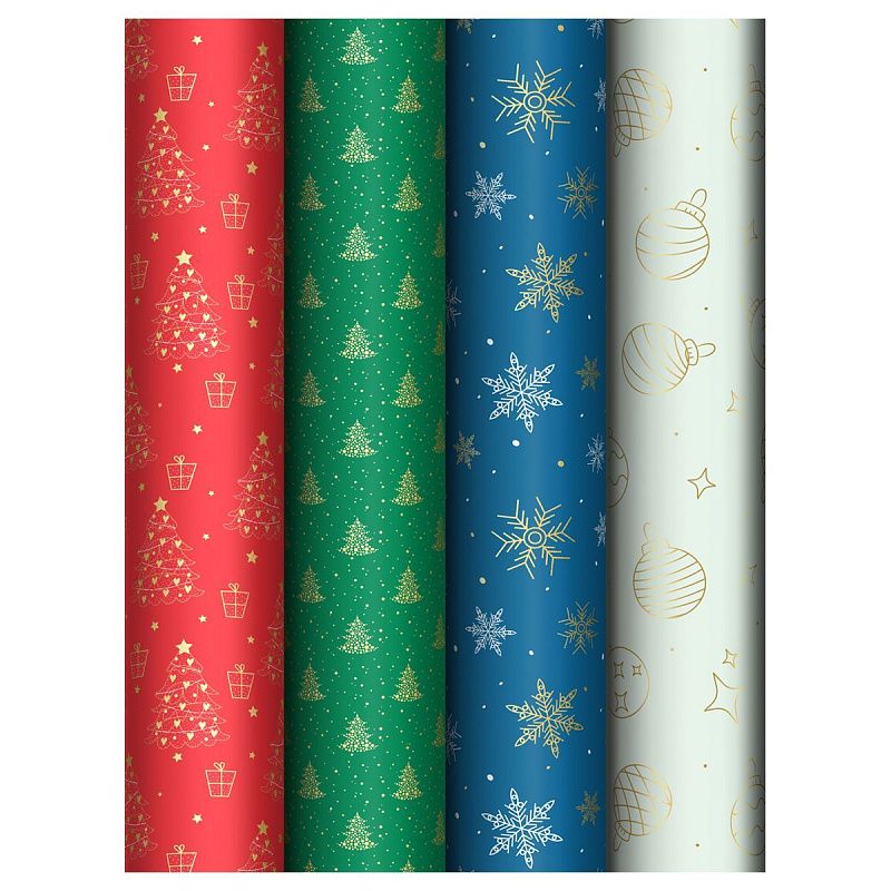Упаковочная бумага глянц. 70*100см, MESHU "Winter pattern", 80г/м2, ассорти 4 дизайна
