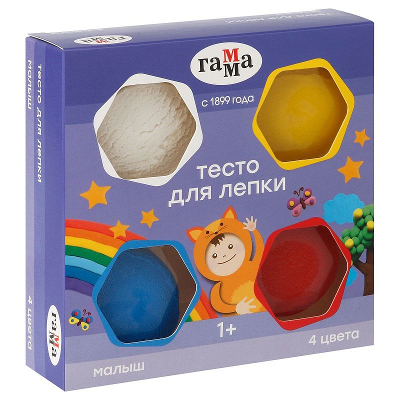 Тесто для лепки Гамма "Малыш", 04 цвета, 240г, картон. упаковка