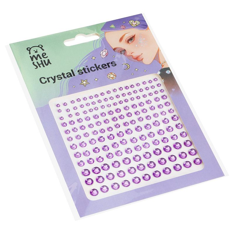 Стразы самоклеящиеся для макияжа лица MESHU "Purple drops" 162 наклейки, инд. уп., европодвес