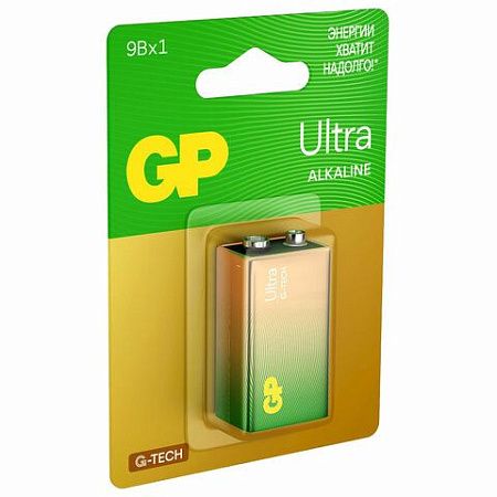 Батарейка GP Ultra, Крона (6LR61, 6LF22, 1604A), алкалиновая, 1 шт., в блистере, 1604AU-5CR1