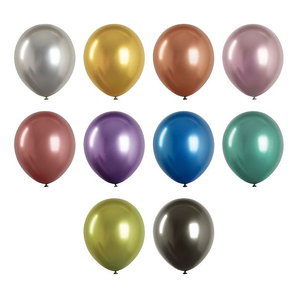 Воздушные шары,  50шт., М12/30см, MESHU, хром, 10 цветов ассорти