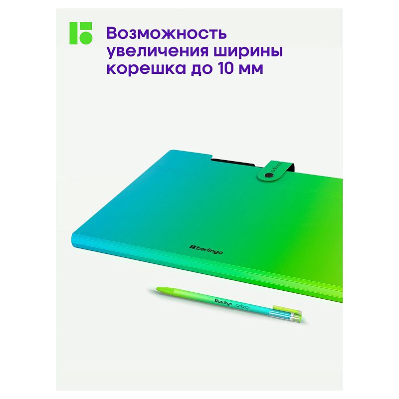 Папка 5 отделений Berlingo "Radiance", А4, 600мкм, на кнопке, голубой/зеленый градиент 