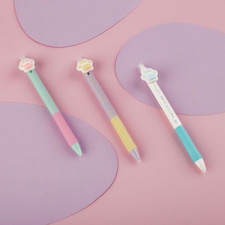 Ручка гелевая стираемая автоматическая MESHU "Sweet paws" синяя, 0,5мм, корпус ассорти, с топпером 
