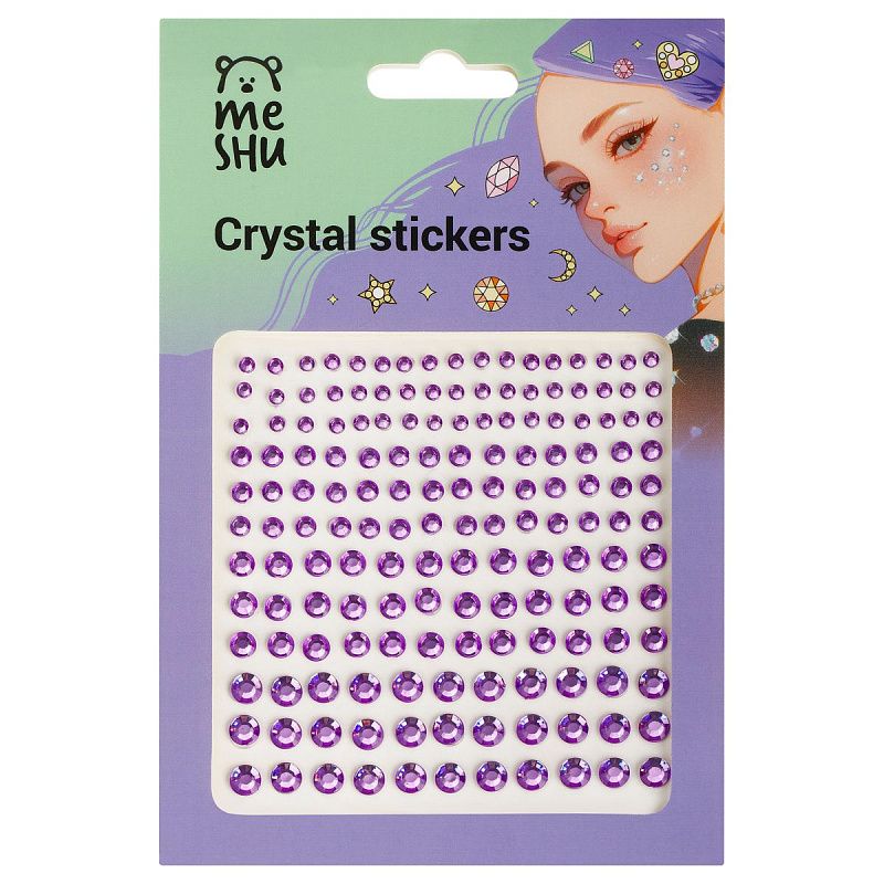 Стразы самоклеящиеся для макияжа лица MESHU "Purple drops" 162 наклейки, инд. уп., европодвес