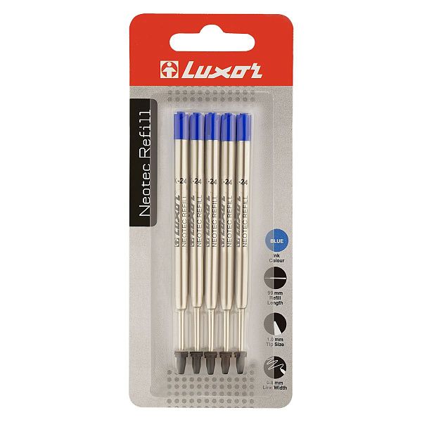 Набор стержней шариковых объемных Luxor, 5шт., синие, 99мм, 1,0мм, метал. корпус, блистер