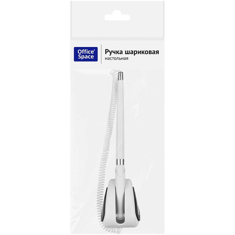 Ручка шариковая настольная OfficeSpace синяя, 0,7мм, белый корпус, белая подставка, европодвес 
