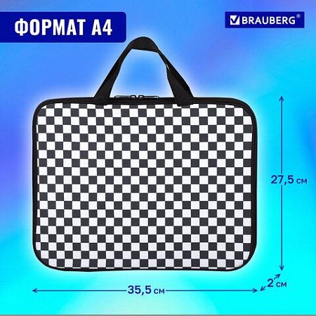 Папка на молнии с ручками BRAUBERG А4, 1 отделение, полиэстер, 20 мм, "Black and white", 272172 